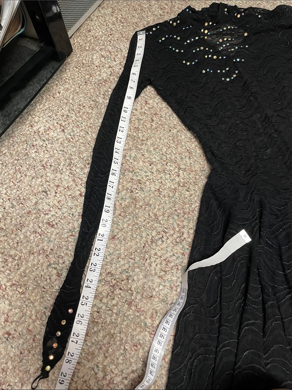 Vintage Black sheer lace long-Sleeve Austrian crystal studded leotard Dress - Picture 6 of 14